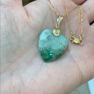 14k Real Gold Natural Jadeite Heart Jade Necklace